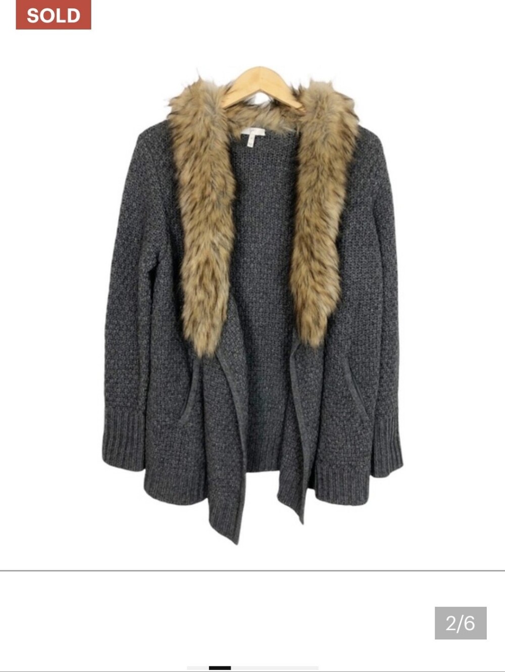 Joie Jamilee C Vegan Fur Collar Wool Cardigan